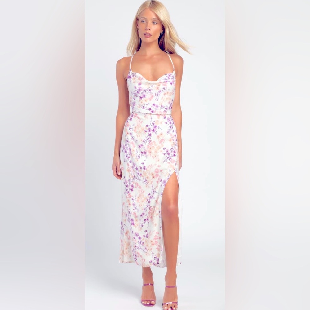 Loving the Look Ivory Floral Print Backless Cowl Maxi Dress